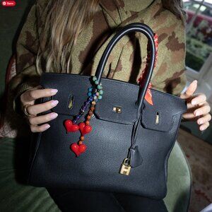 String ting big chakra energy heart beaded rainbow bag charm